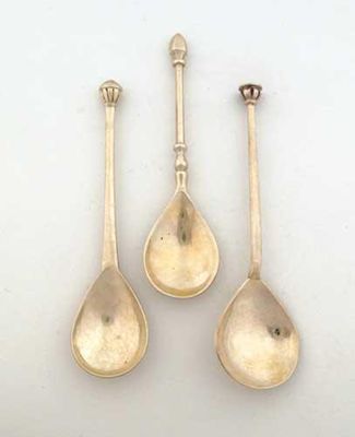 Appraisal: Three small hand made spoons with drop shaped bowls by