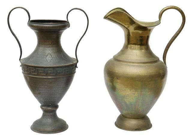 Appraisal: lot of Large brass pitcher and copper vase early th