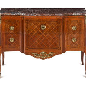 Appraisal: A Louis XV XVI Transitional Parquetry Marble-Top Commode th Century