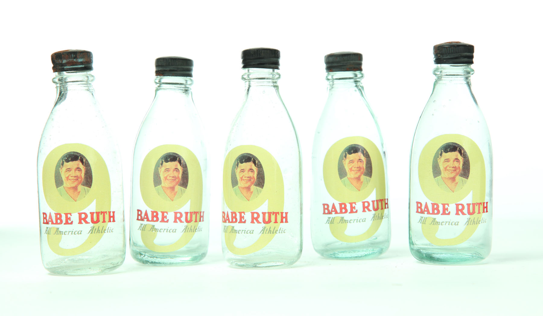 Appraisal: FIVE BABE RUTH SODA BOTTLES American - molded glass Small