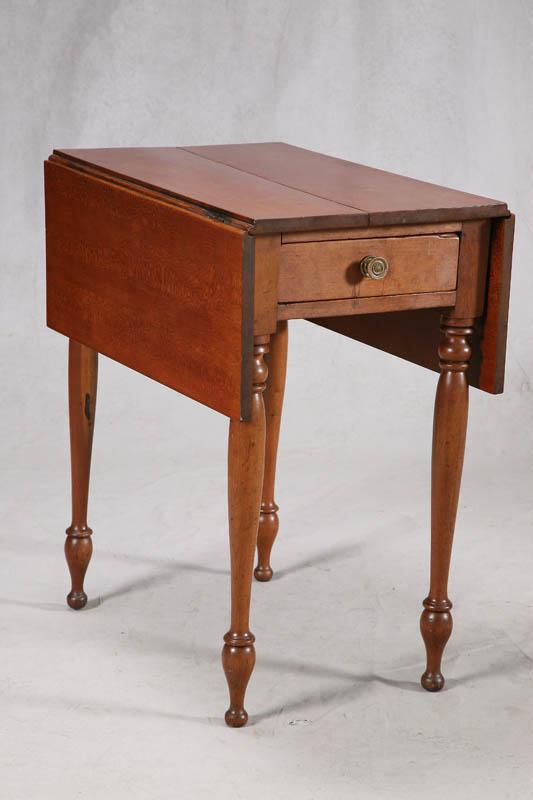 Appraisal: DROP LEAF STAND Curly Maple Sheraton style with turned legs