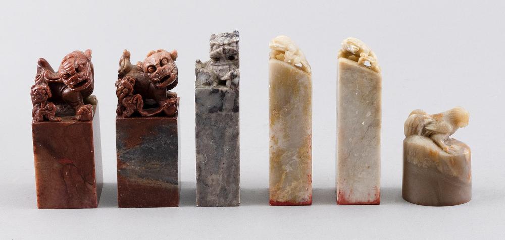 Appraisal: SIX CHINESE HARDSTONE SEALS TH CENTURY HEIGHTS FROM TO SIX