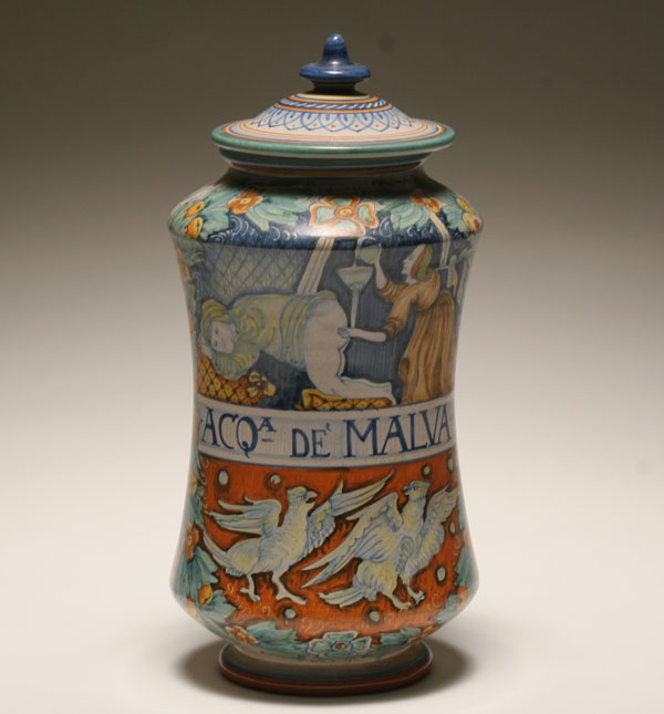 Appraisal: Italian ceramic jar by Luigi Boccini medicinal scene hand painted