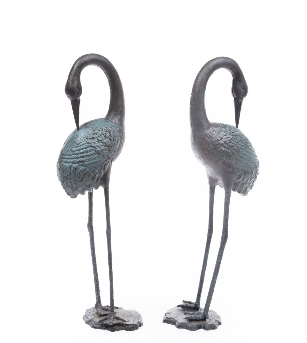 Appraisal: Pair of Patinated Cast Iron Garden Figures of Egrets h