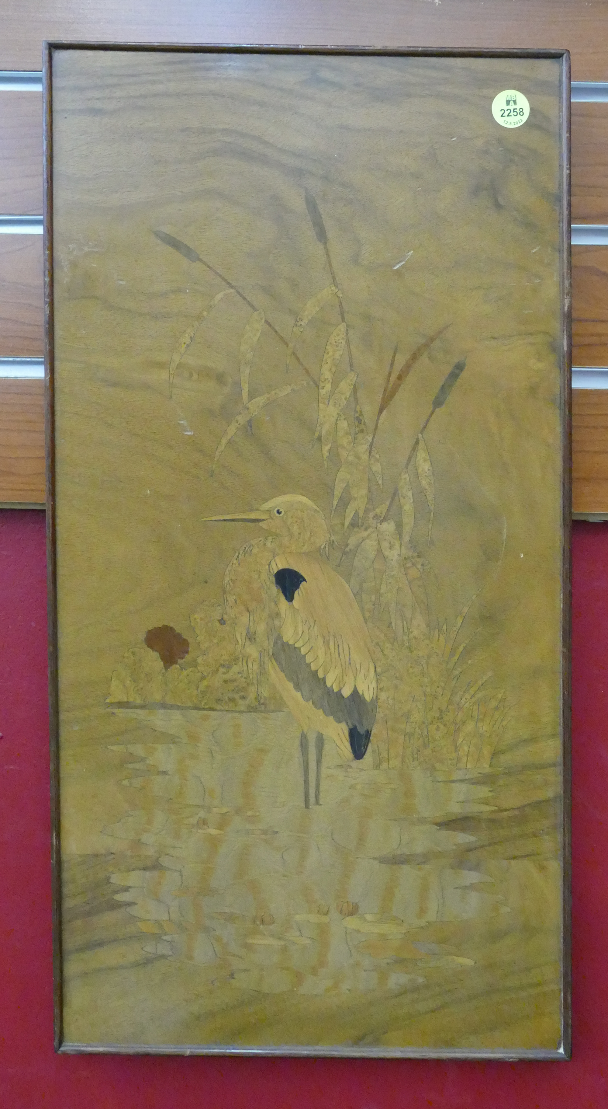 Appraisal: Antique Marquetry Inlaid Heron Plaque- x ''