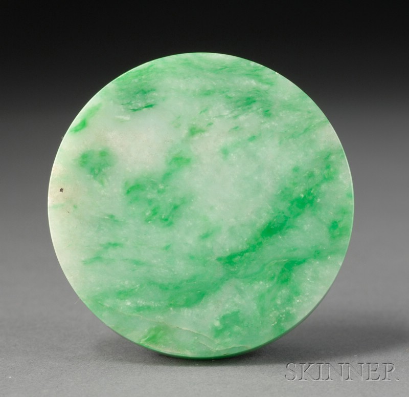 Appraisal: Green Jade Disk China th century with broad areas of