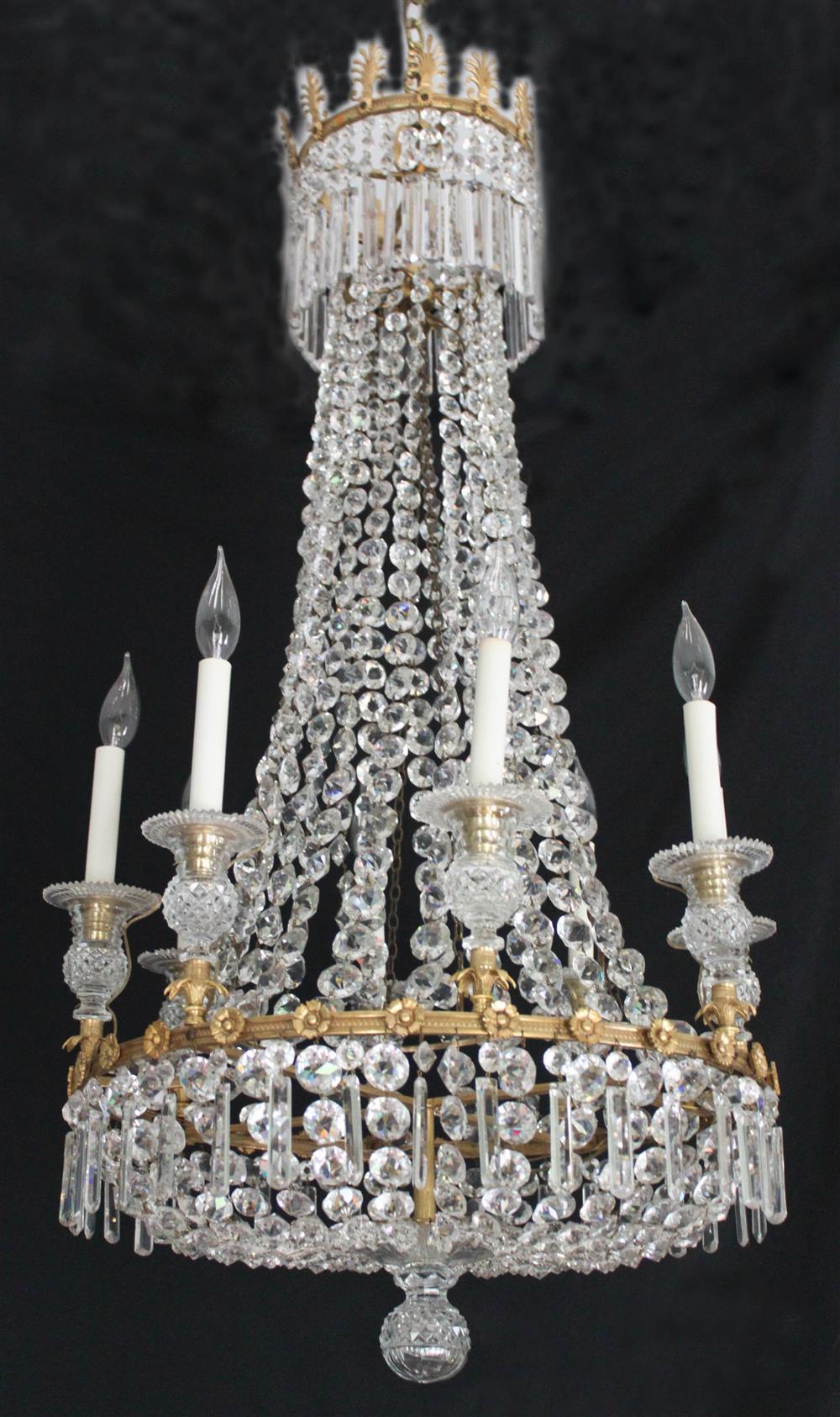 Appraisal: REGENCY CUT GLASS AND GILT METAL EIGHT-LIGHT CHANDELIER the primary