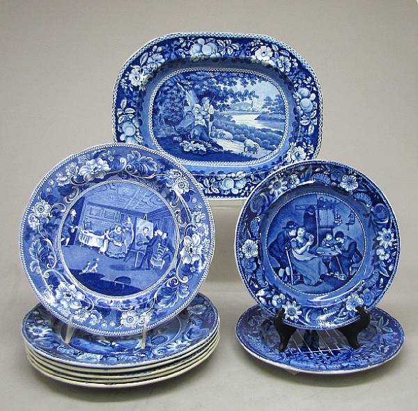 Appraisal: Nine Staffordshire blue and white plates first half th century