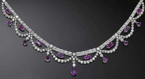 Appraisal: RUBY AND DIAMOND NECKLACE ca White gold Elegant 'Rivi re'