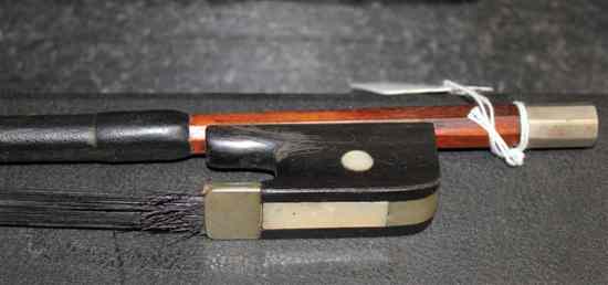 Appraisal: A double bass bow bears stamp possibly Husson with nickel