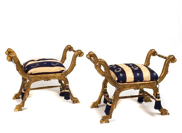 Appraisal: A pair of Italian gilded and upholstered benches height in