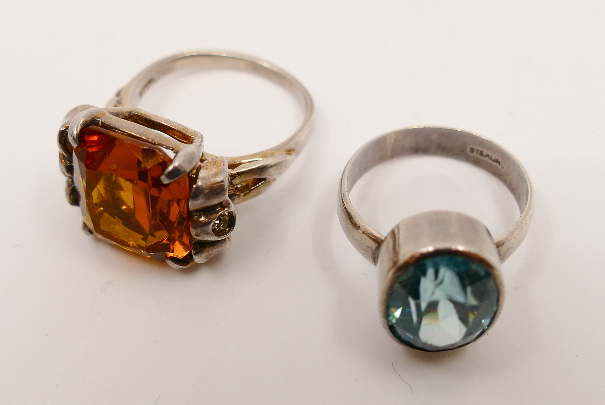 Appraisal: pc Sterling Stone Rings- Citrine Topaz- one made by Ciner