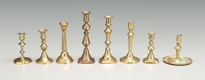 Appraisal: Eight assorted brass candlesticks several beehive type one with broad