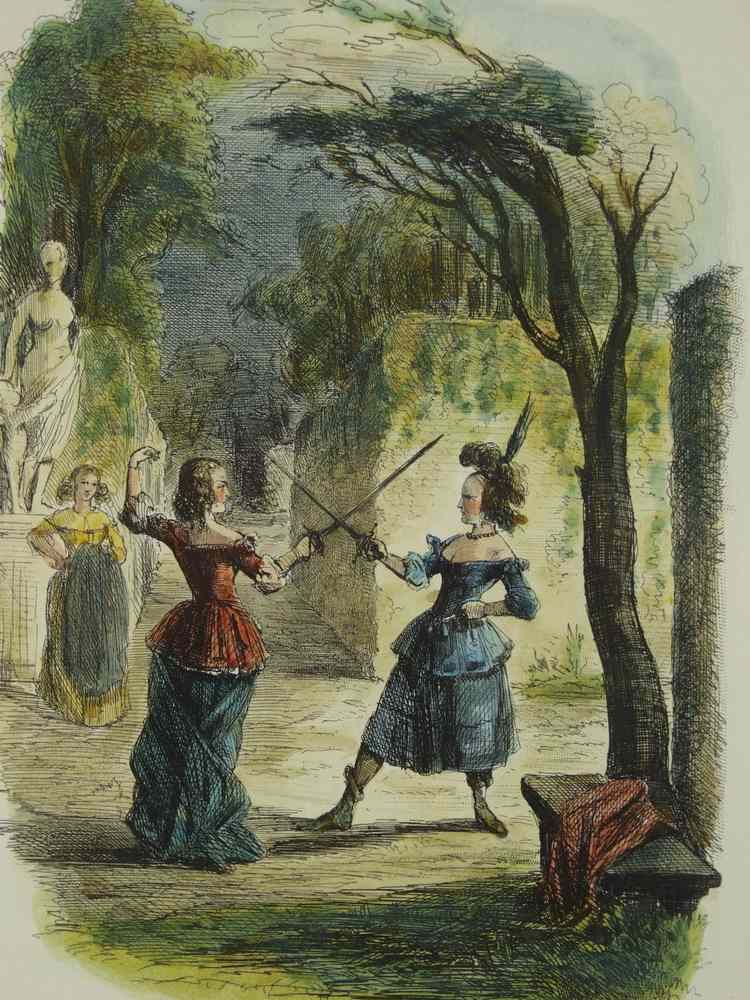 Appraisal: DRYPOINT ETCHING HANDCOLORED - 'The Duel' circa depicts two women