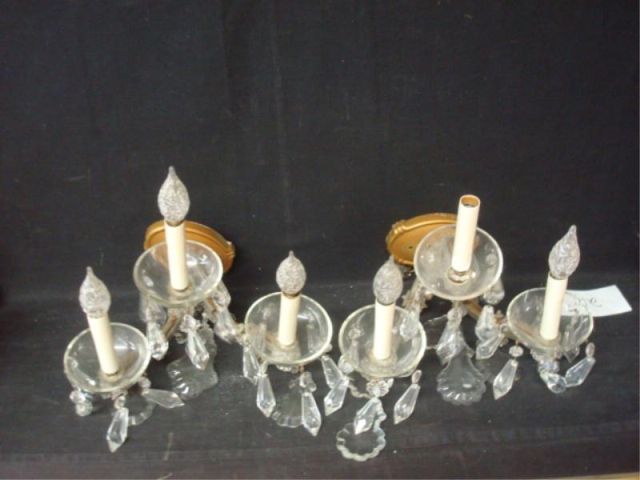 Appraisal: Pair of Cut Crystal -Arm Sconces