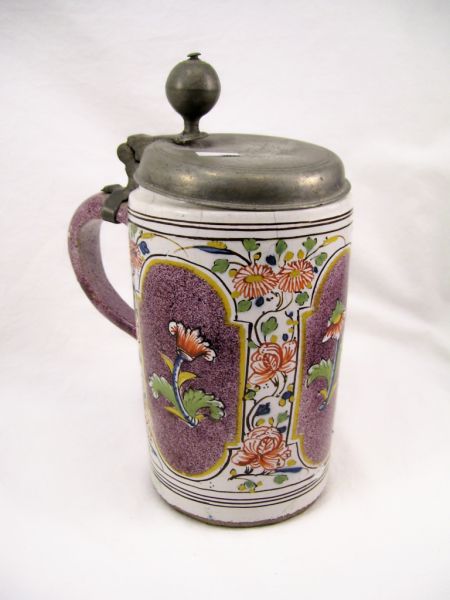 Appraisal: Spongeware Decorated Stein th century polychrome tankard with pewter lidded