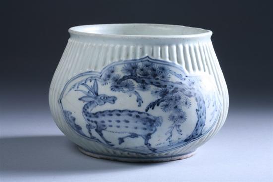 Appraisal: RARE KOREAN BLUE AND WHITE PORCELAIN BOWL Choson period Molded