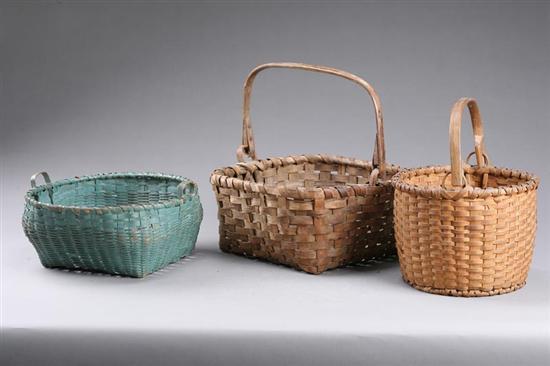 Appraisal: THREE BASKETS American late th-early th century woven splint Two