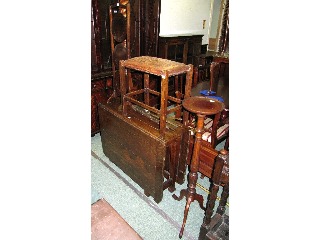 Appraisal: Lot comprising cakestand stool music stand gateleg table and a