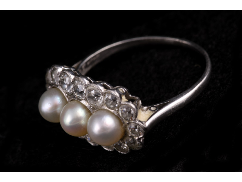 Appraisal: Platinum Pearl Diamond Ring One platinum pearl and diamond ring