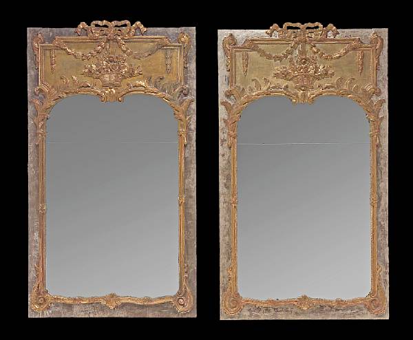 Appraisal: A pair of Louis XVI style giltwood trumeau mirrors third