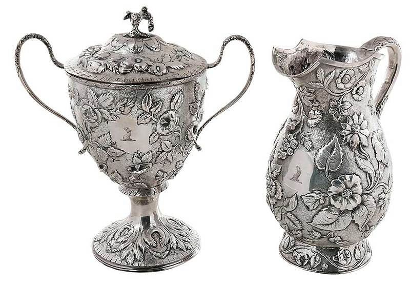 Appraisal: Sterling Pitcher and Two Handled Lidded Cup Baltimore - both