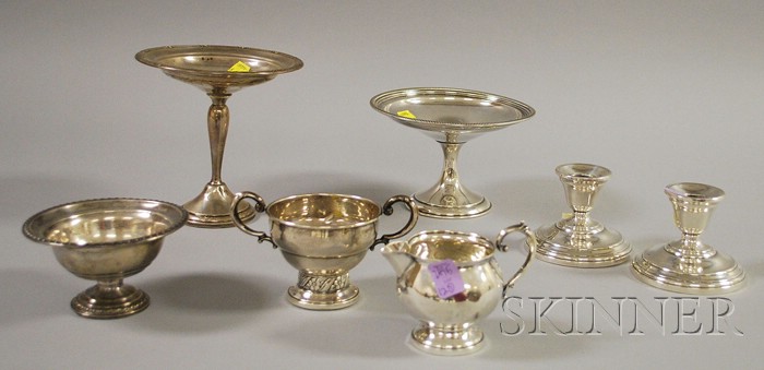 Appraisal: Seven Weighted Sterling Items pair of International low candlesticks two