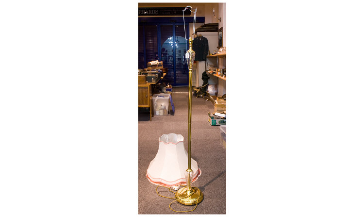 Appraisal: Brass Standard Lamp with Glass Decorative Detail White and Pink