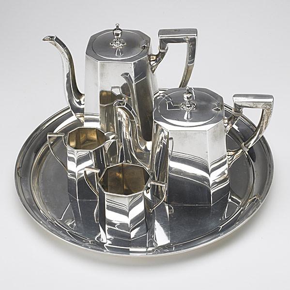 Appraisal: AMERICAN SILVER COFFEE SERVICEFour pieces by Redlich Canted-square coffee and