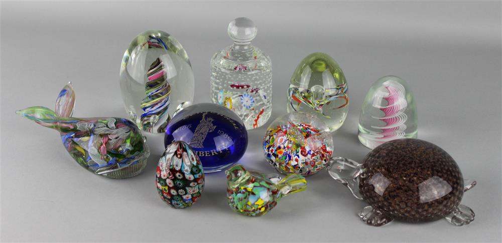 Appraisal: GROUP OF TEN ASSORTED MURANO PAPERWEIGHTS including a Commemorative Lady