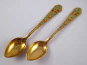 Appraisal: A pair of Soviet Russian silver gilt cloisonne enamelled teaspoons