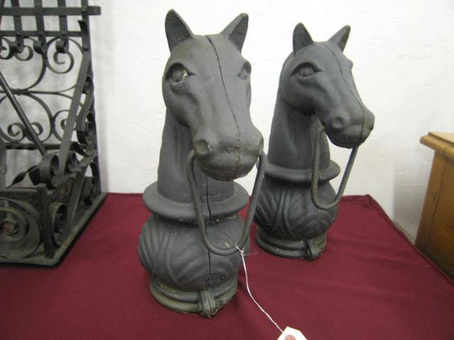 Appraisal: Pair of Horsehead Hitching Post Tops figural