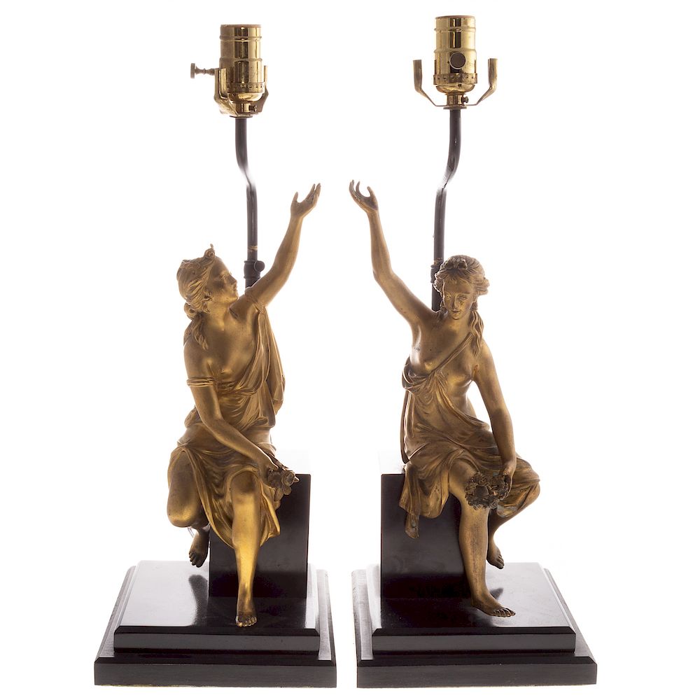 Appraisal: Pair of Classical Style Gilt Bronze Figural Lamps th century