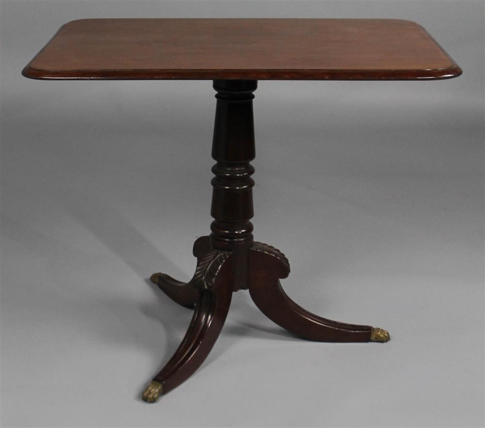 Appraisal: REGENCY MAHOGANY TILT TOP TEA TABLE having a hinged rectangular