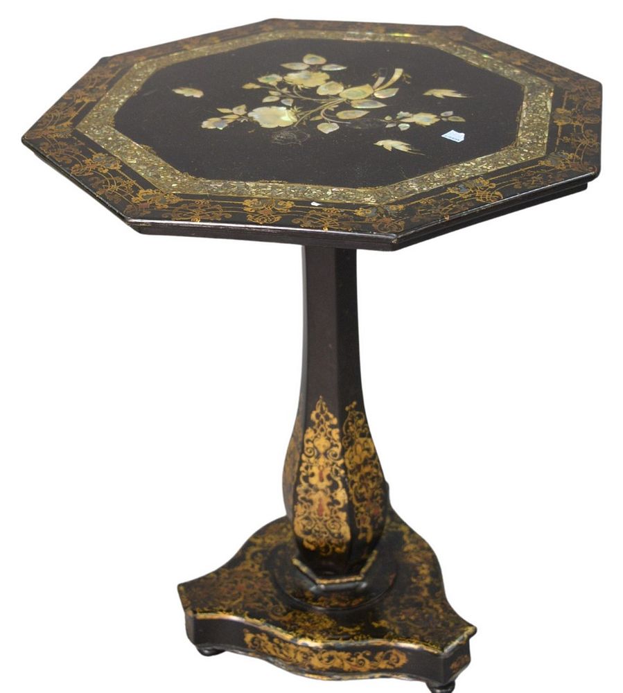 Appraisal: Victorian Paper Mache and Black Laquered Table having mother of