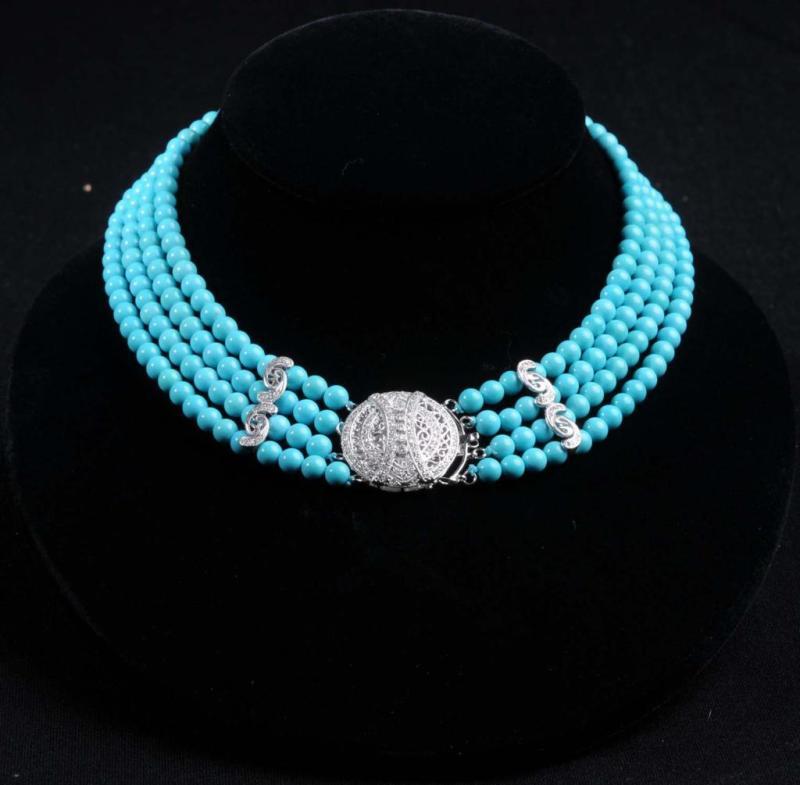 Appraisal: -Strand Turquoise Necklace Description Excellent color White gold clasp Condition