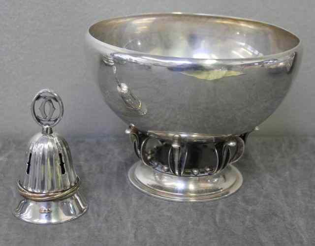 Appraisal: STERLING Pieces Georg Jensen Denmark Bowl anda Cartier sterling bell