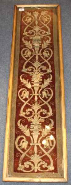 Appraisal: AN TH CENTURY RED VELVET RECTANGULAR PANEL with foliate scroll