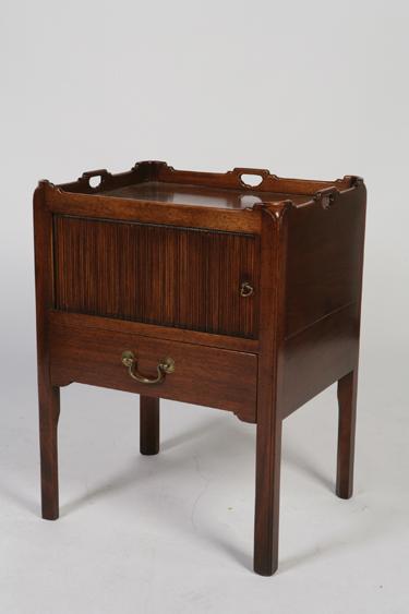 Appraisal: A GEORGE III MAHOGANY TAMBOUR FRONTED NIGHT CUPBOARD the rectangular