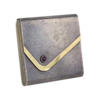 Appraisal: Cartier Style Art Deco Silver Gold With Cabochon Ruby Compact