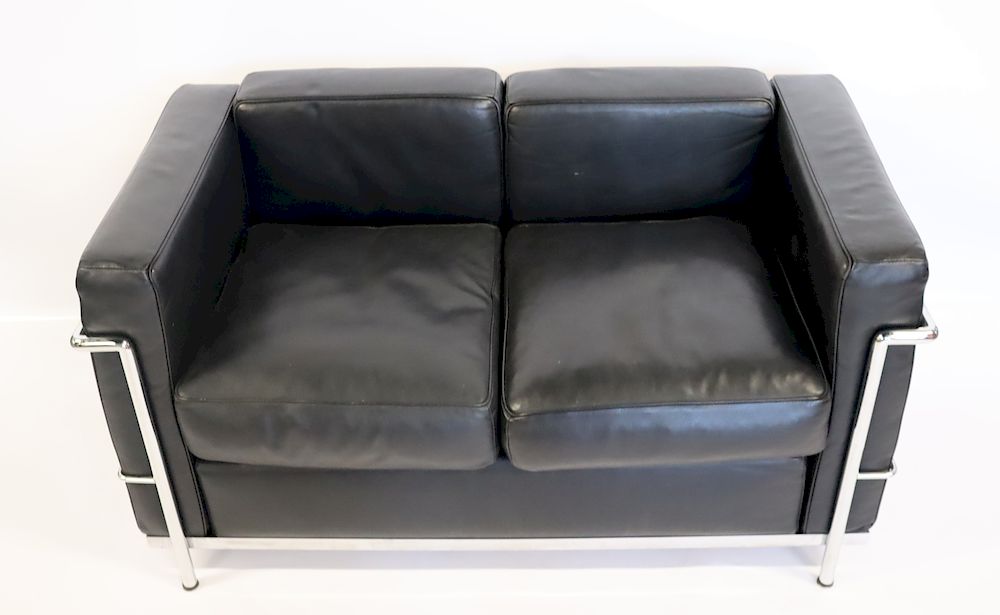 Appraisal: Le Corbusier Design LC Settee Great quality with hide leather