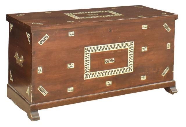 Appraisal: Hardwood storage chest th c rectangular case with mother of