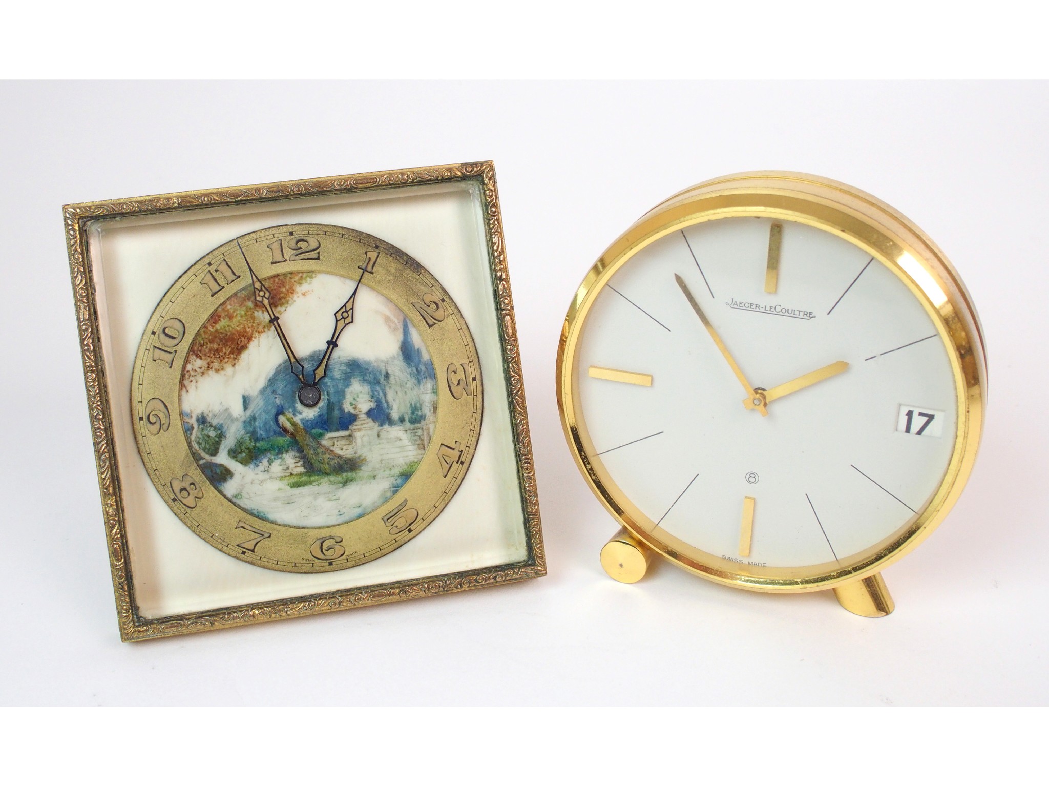 Appraisal: A Jaeger Le Coultre gilt brass desk clock and a