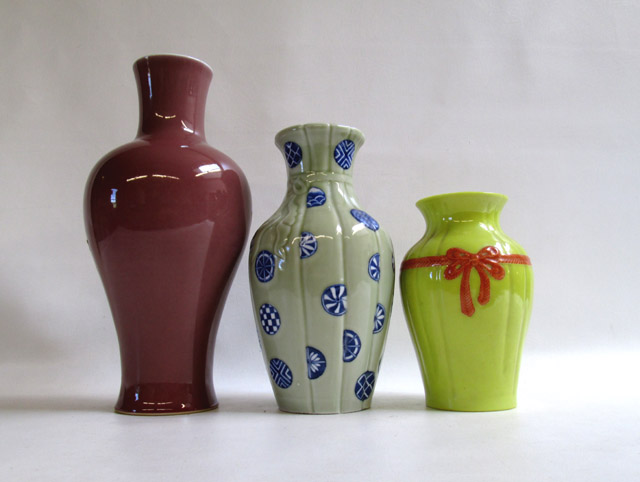 Appraisal: THREE CHINESE REPUBLIC VASES having various glaze treatments and heights