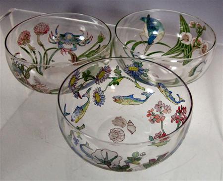 Appraisal: HANNAH MOORE WALTON THREE FINGER BOWLS CIRCA clear glass each