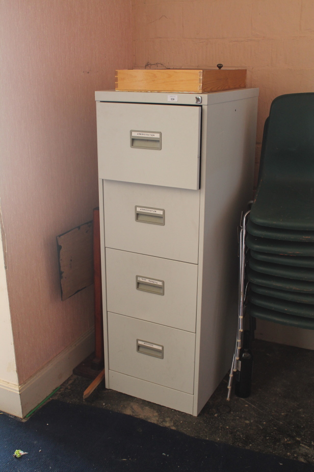 Appraisal: A grey steel four drawer filing cabinet and keybox