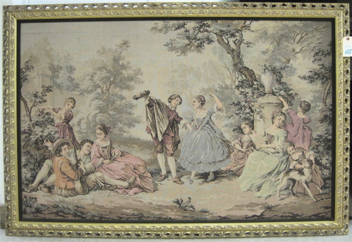 Appraisal: A BELGIAN TAPESTRY depicting young people dancing and frolicking in