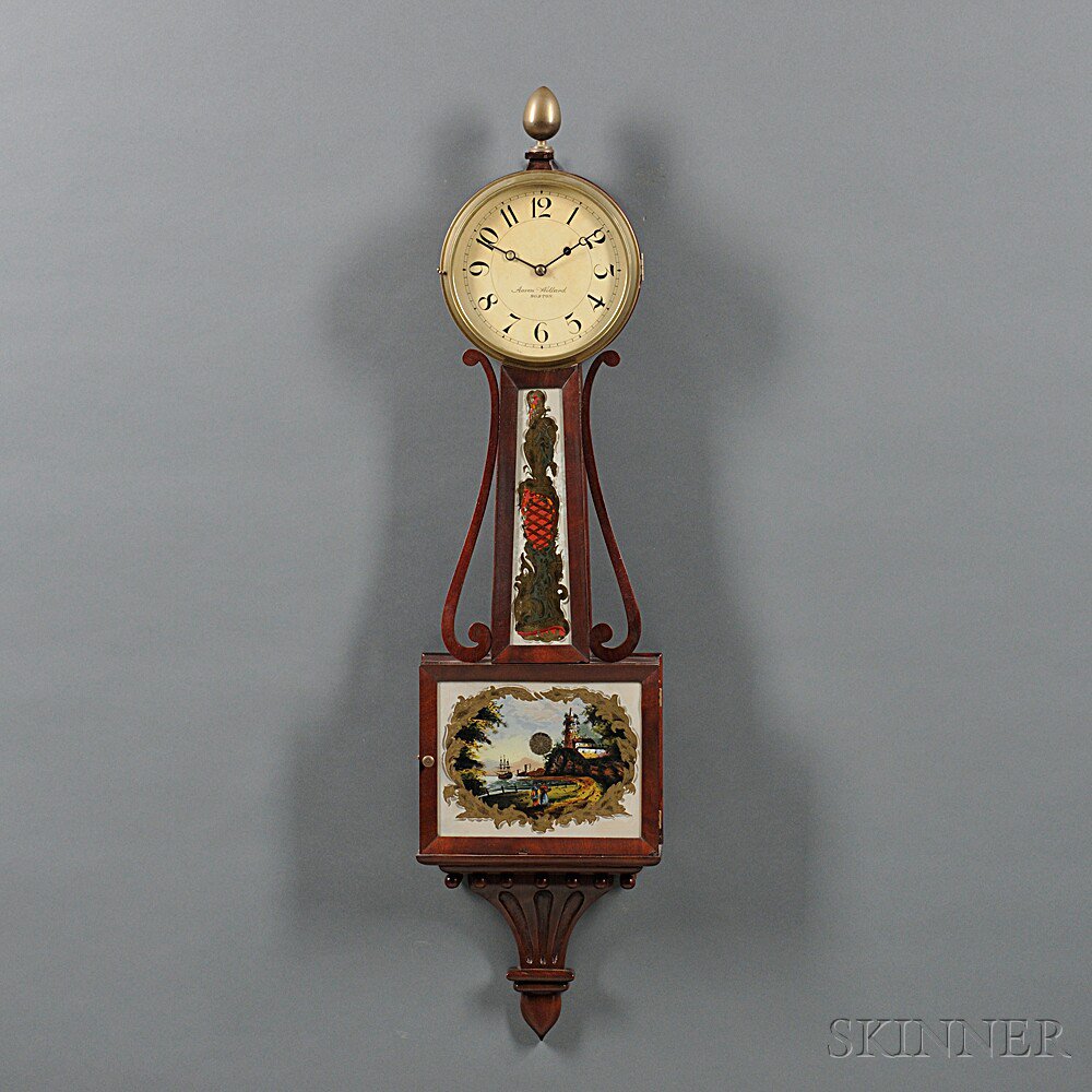 Appraisal: Aaron Willard Mahogany Patent Timepiece or Banjo Clock Massachusetts c