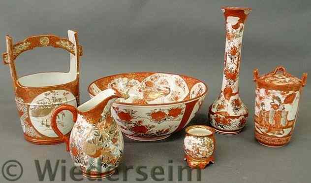 Appraisal: Six pieces of Kutani porcelain th c TI a bowl