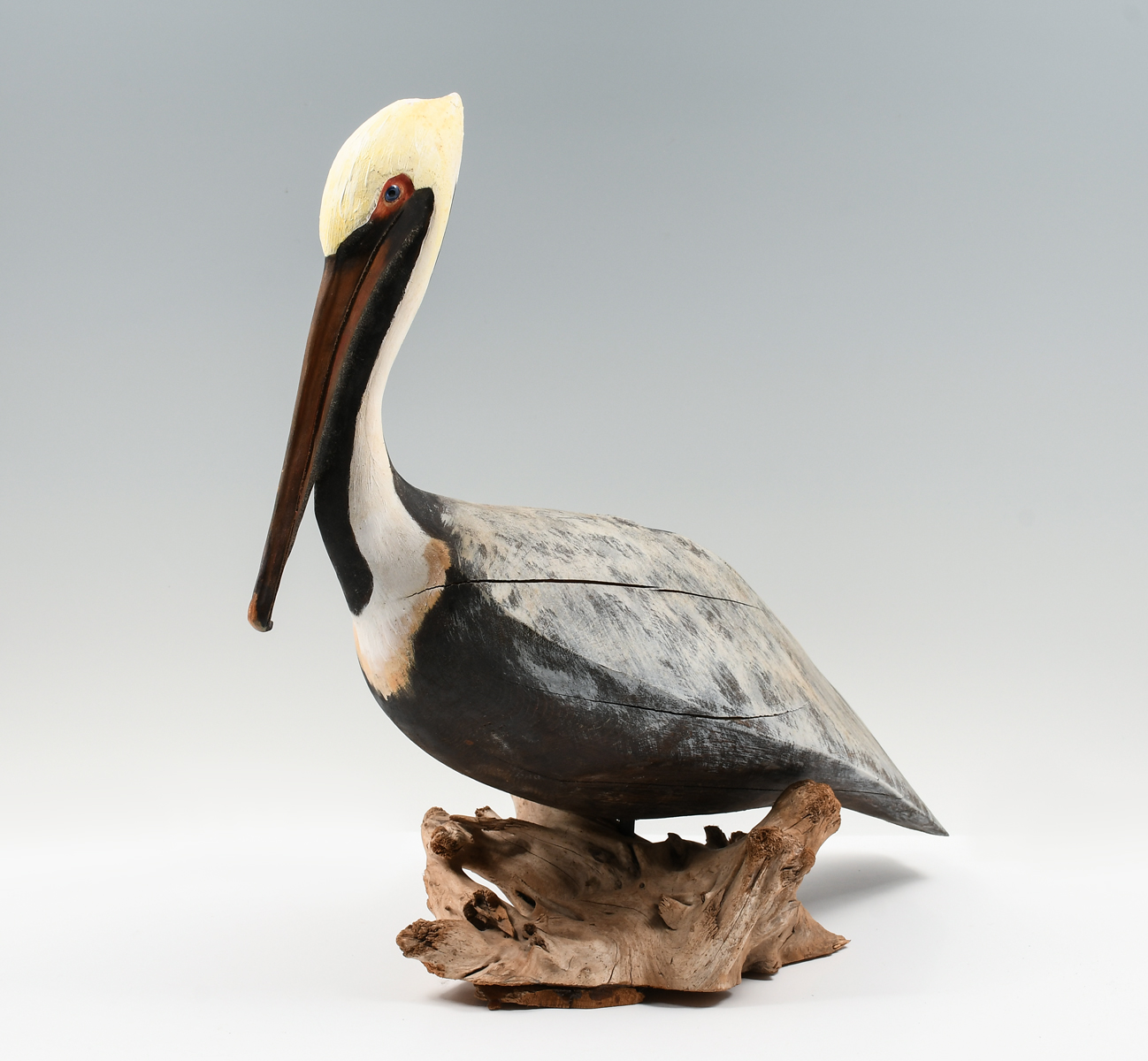 Appraisal: A D ROLLINGS CARVED AND PAINTED PELICAN SCULPTURE Pelican seated